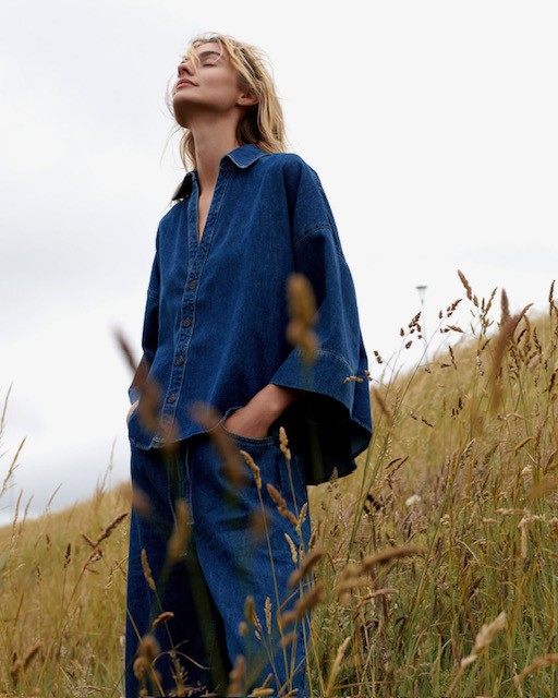 Blouse denim kimono