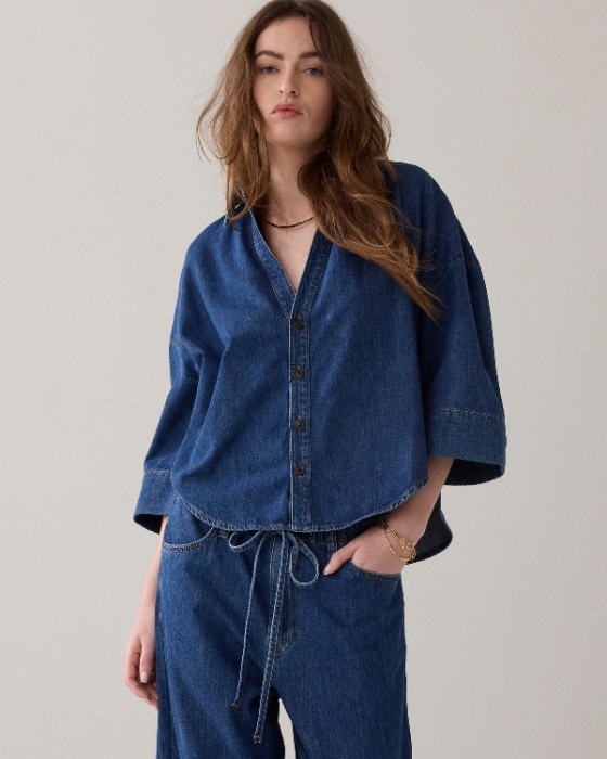 Blouse denim kimono