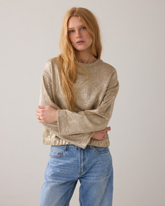 Pull imprimé métallisé avec...