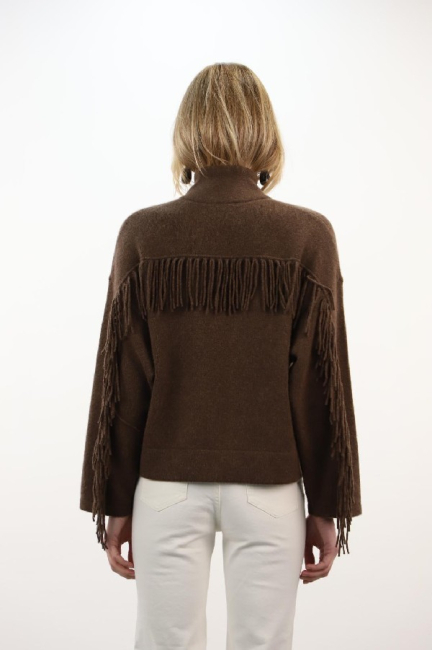 Veste col cheminé franges