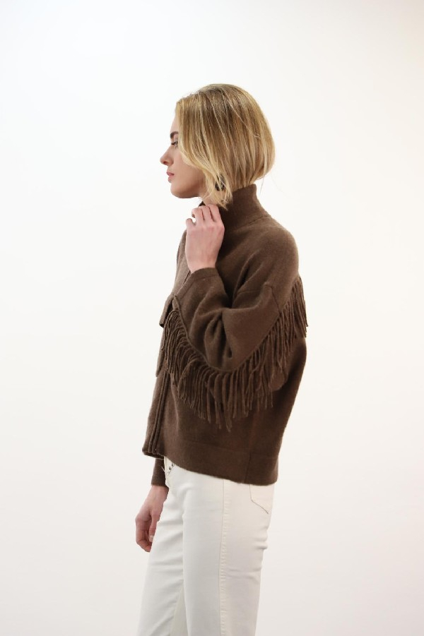 Veste col cheminé franges